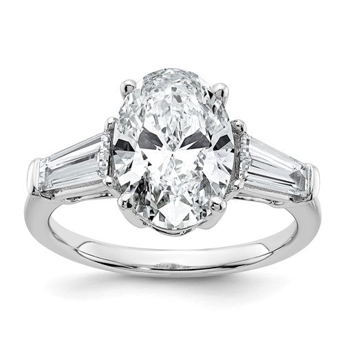 Oval & Baguette Lab-Grown Three-Stone Engagement Ring in 14K White Gold (3 3/4 ct. tw.), Size 7 - Sophia Jewelers