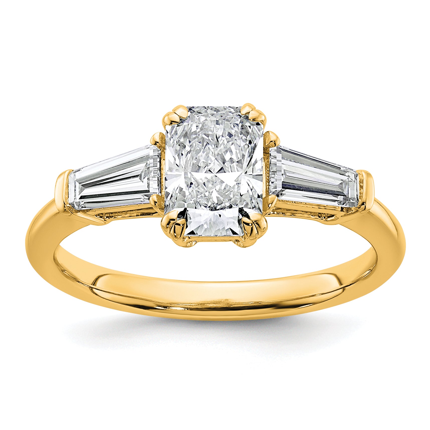 14k 1 1/2 carat Certified Lab Grown Diamond VS+ F+ Radiant with Tapered Baguette Sides Complete Engagement Ring Main image