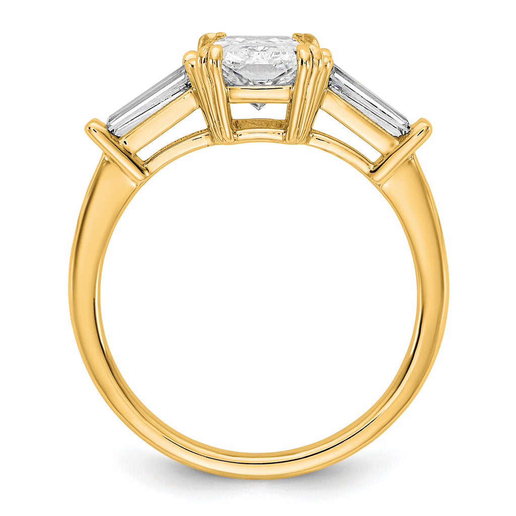 14k 2 carat Certified Lab Grown Diamond VS+ F+ Radiant with Tapered Baguette Sides Complete Engagement Ring