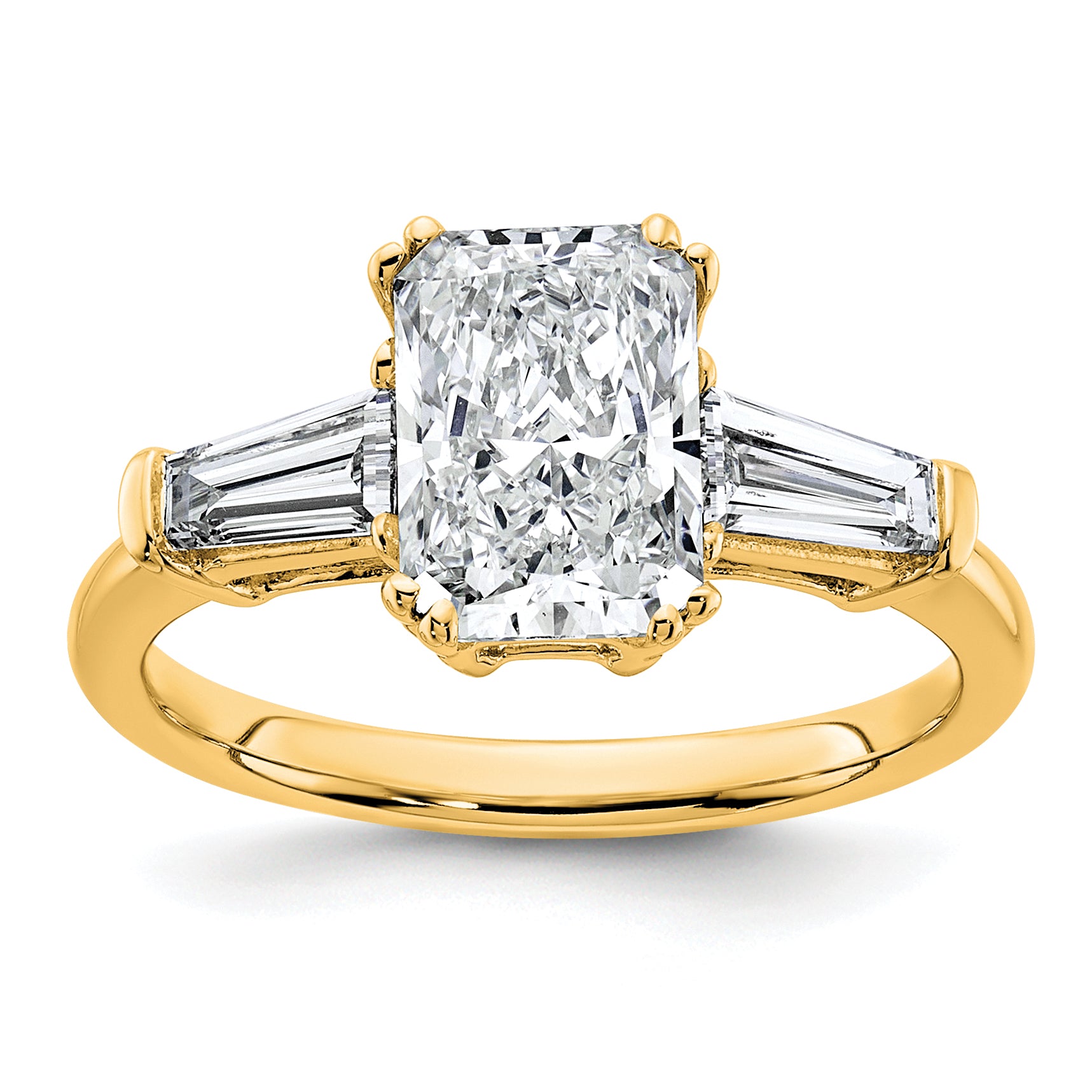 14k 2 5/8 carat Certified Lab Grown Diamond VS+ F+ Radiant with Tapered Baguette Sides Complete Engagement Ring Main image