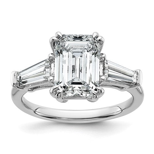 Baguette Emerald & Lab-Grown Diamond Engagement Ring in 14K White Gold (3.74 ct. tw.), Size 7 - Sophia Jewelers