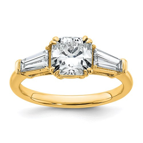 Cushion & Baguette Lab-Grown Three-Stone Engagement Ring in 14K Yellow Gold (2 ct. tw.), Size 7 - Sophia Jewelers