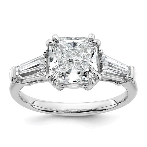 Cushion & Baguette Lab-Grown Diamond Engagement Ring in 14K White Gold (3 1/5 ct. tw.), Size 7 - Sophia Jewelers Main image