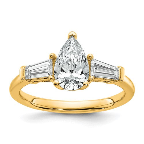 Pear & Baguette Lab-Grown Diamond Engagement Ring in 14K Yellow Gold (1 1/2 ct. tw.), Size 7 - Sophia Jewelers