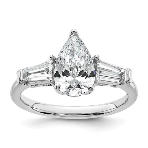 Pear & Baguette Lab-Grown Diamond Engagement Ring in 14K White Gold (2 ct. tw.), Size 7 - Sophia Jewelers
