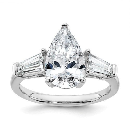 Pear & Baguette Lab-Grown Diamond Engagement Ring in 14K White Gold (3 1/3 ct. tw.), Size 7 - Sophia Jewelers