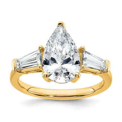 Pear & Baguette Lab-Grown Diamond Engagement Ring in 14K Yellow Gold (3 1/3 ct. tw.), Size 7 - Sophia Jewelers