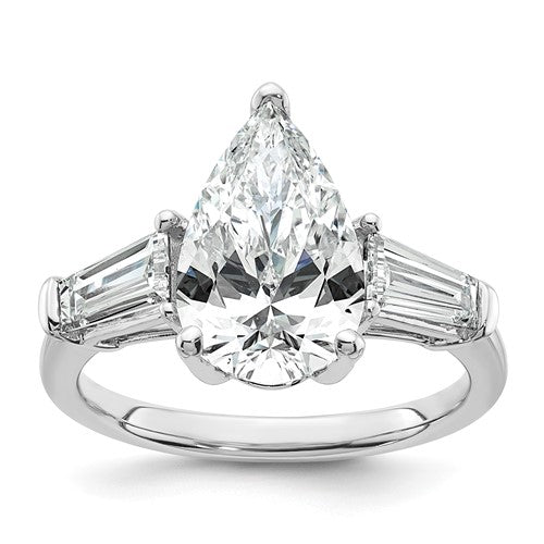 Pear & Baguette Lab-Grown Diamond Engagement Ring in 14K White Gold (6 3/4 ct. tw.), Size 7 - Sophia Jewelers