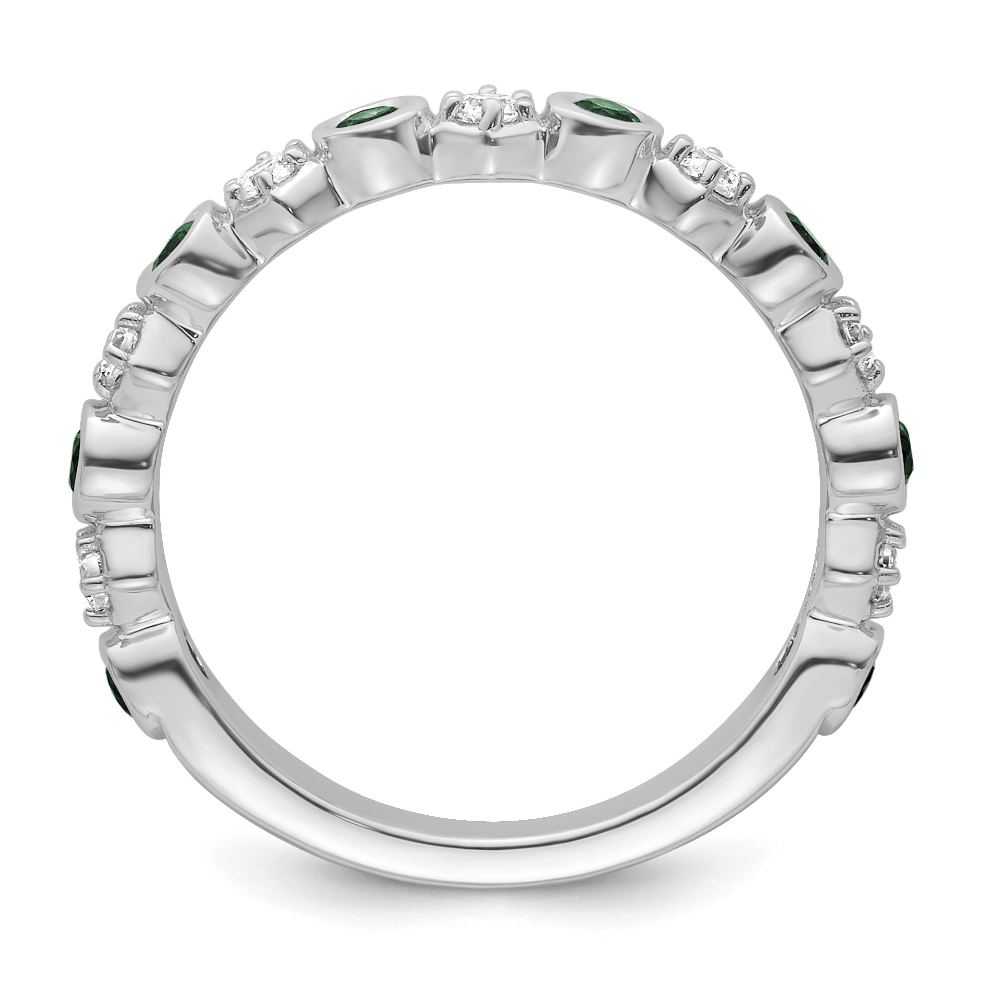 14K White Gold Polished Diamond and Emerald Fashion Ring Secondary image