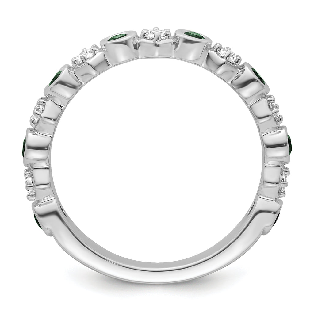 14K White Gold Polished Diamond and Emerald Fashion Ring