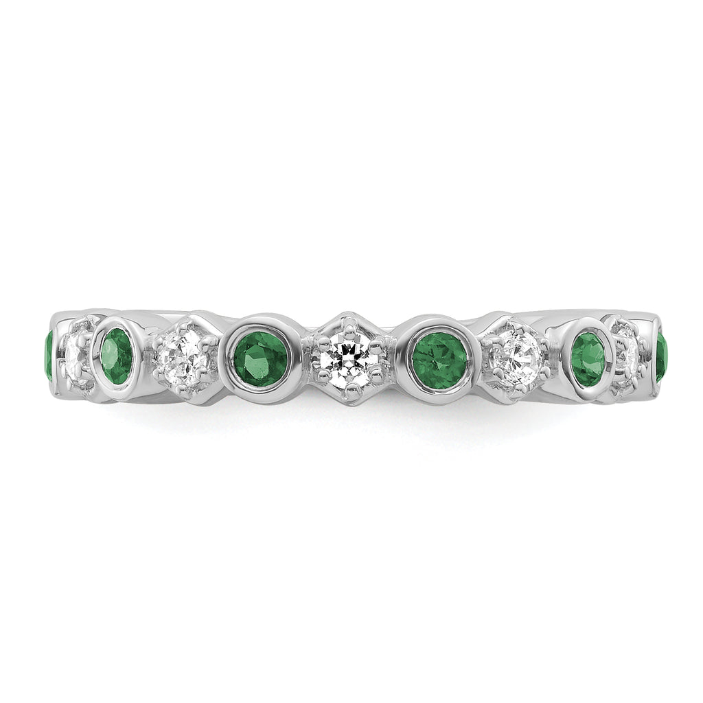 14K White Gold Polished Diamond and Emerald Fashion Ring