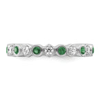 14K White Gold Polished Diamond and Emerald Fashion Ring