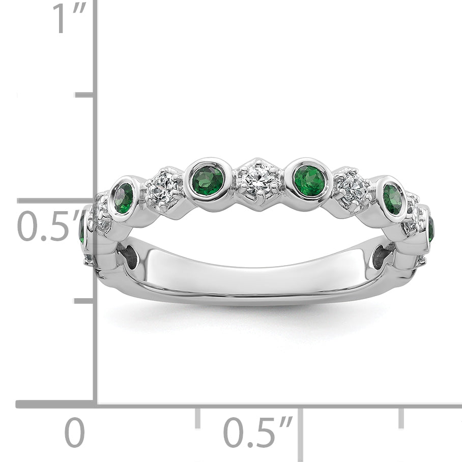 14K White Gold Polished Diamond and Emerald Fashion Ring