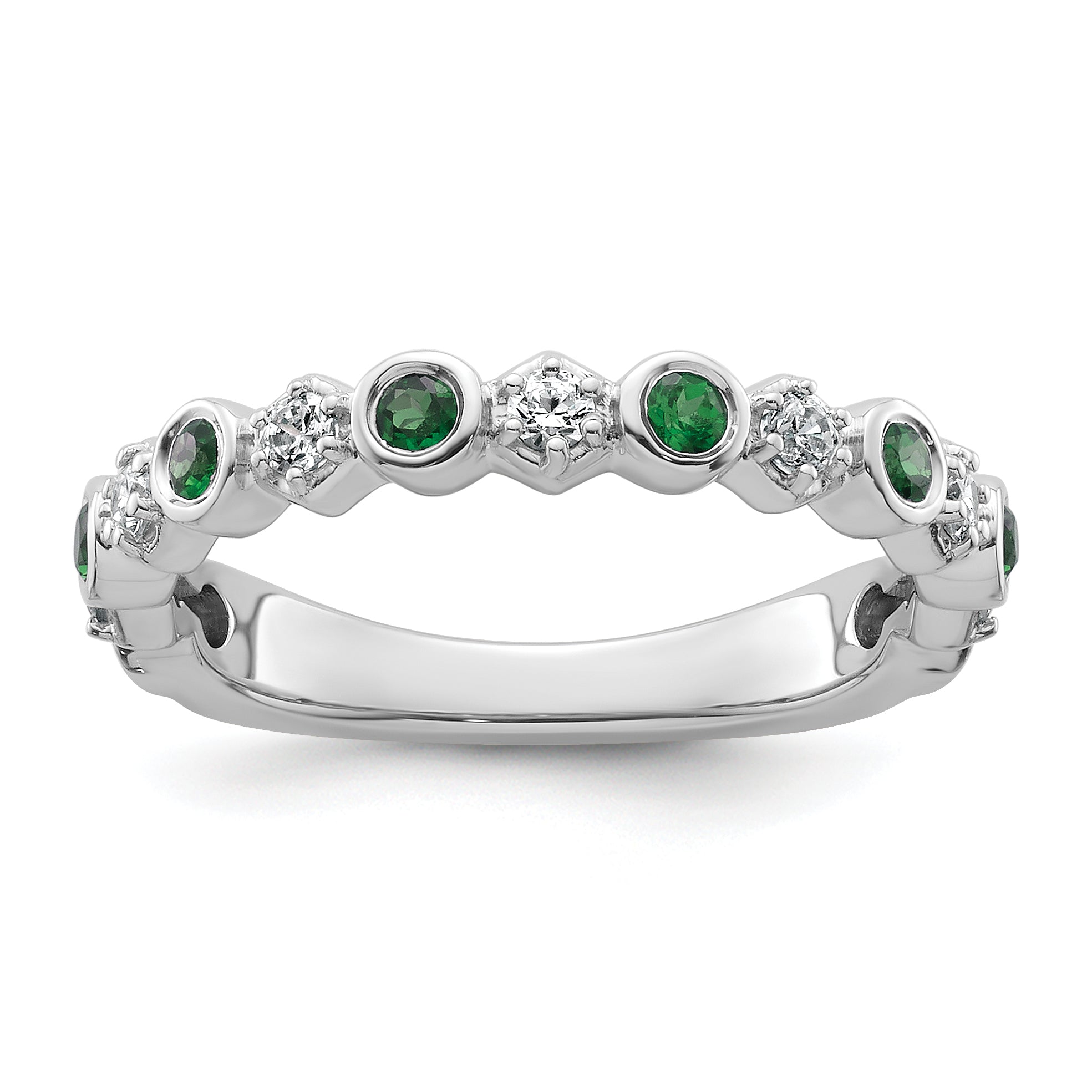 14K White Gold Polished Diamond and Emerald Fashion Ring Main image