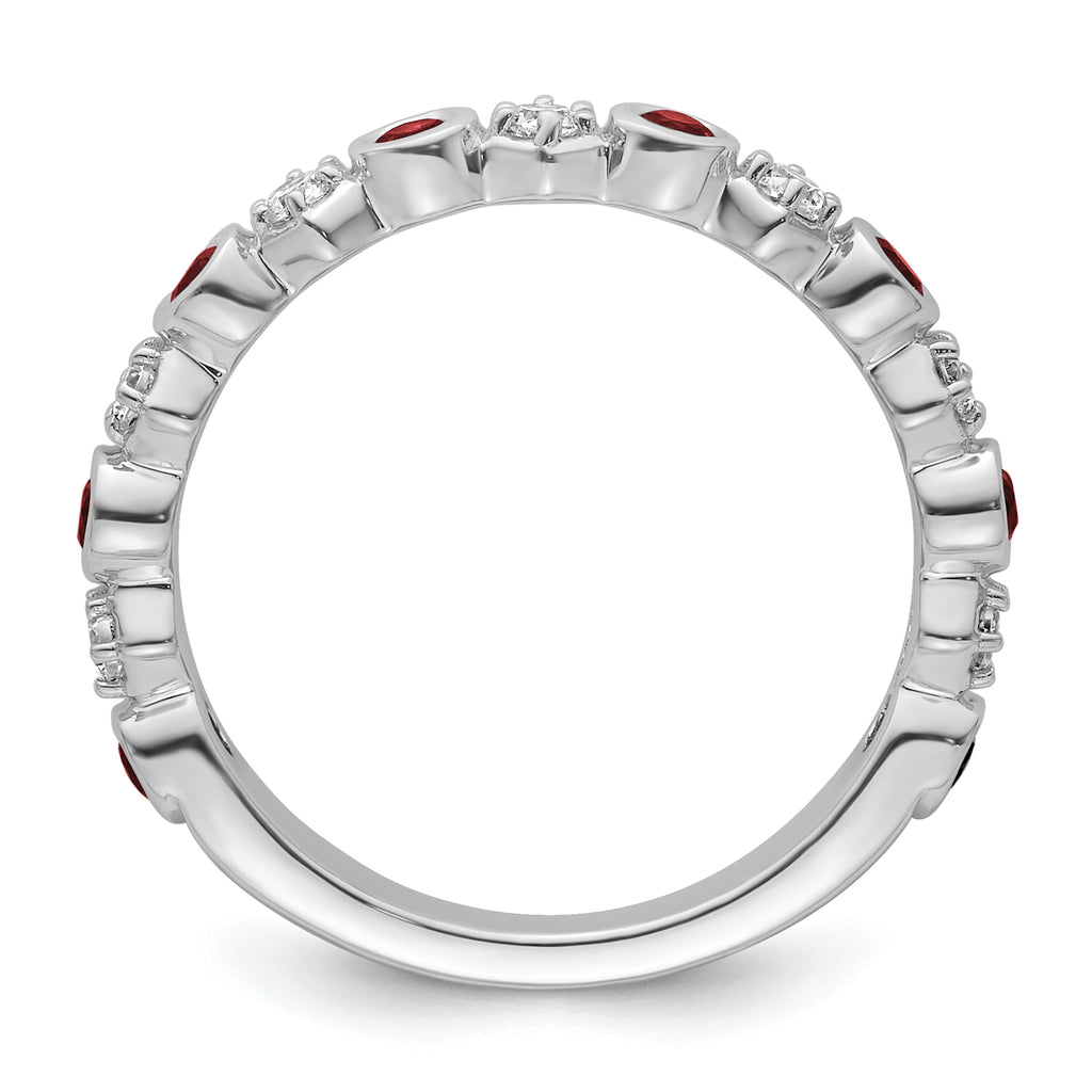 14K White Gold Polished Diamond and Ruby Fashion Ring