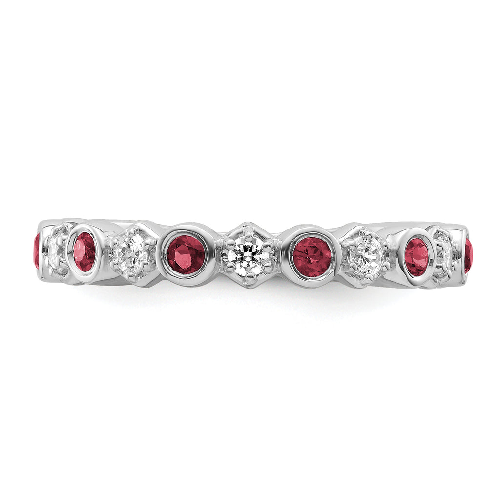 14K White Gold Polished Diamond and Ruby Fashion Ring