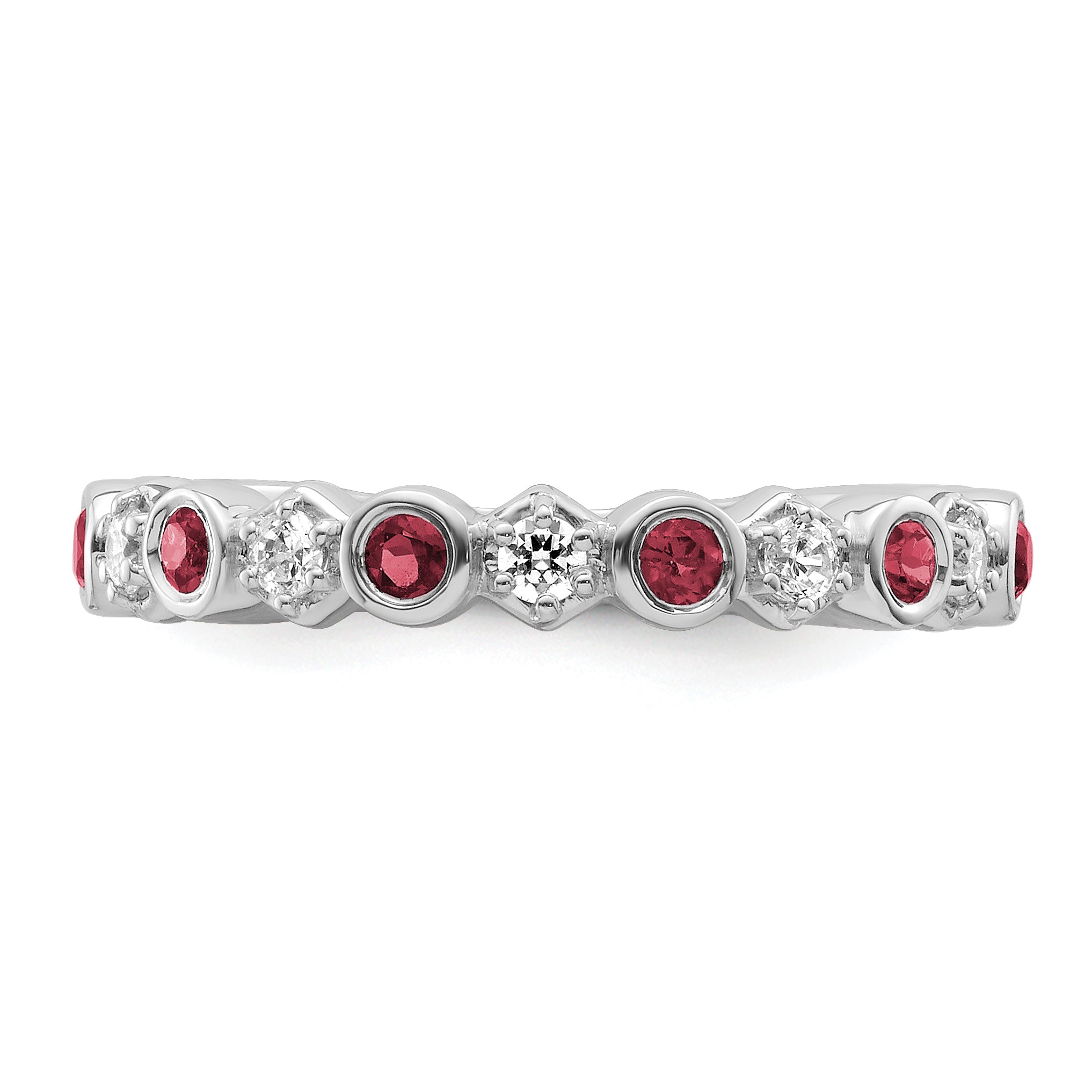 14K White Gold Polished Diamond and Ruby Fashion Ring