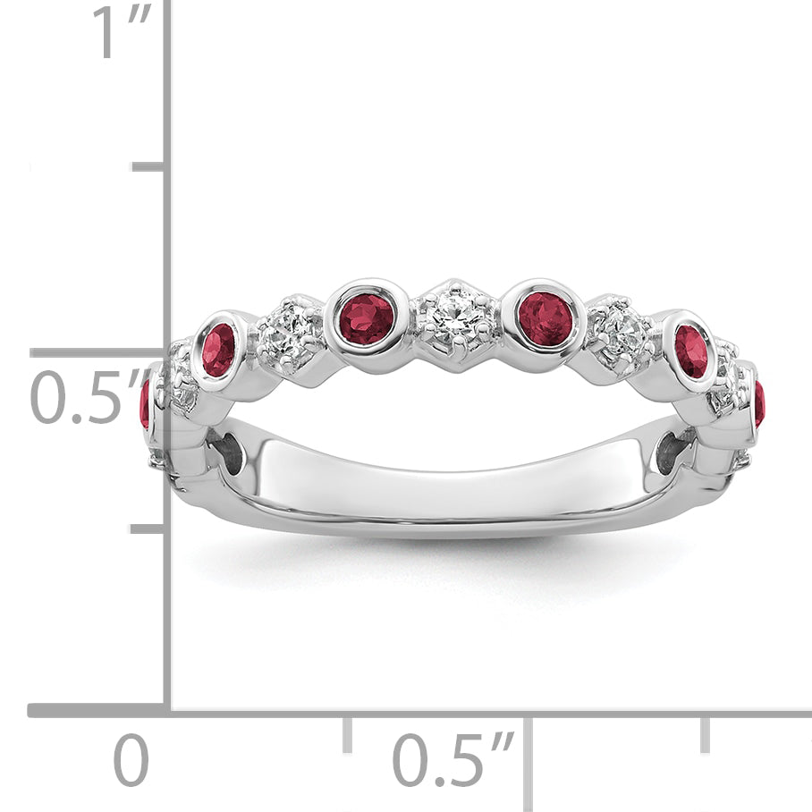 14K White Gold Polished Diamond and Ruby Fashion Ring