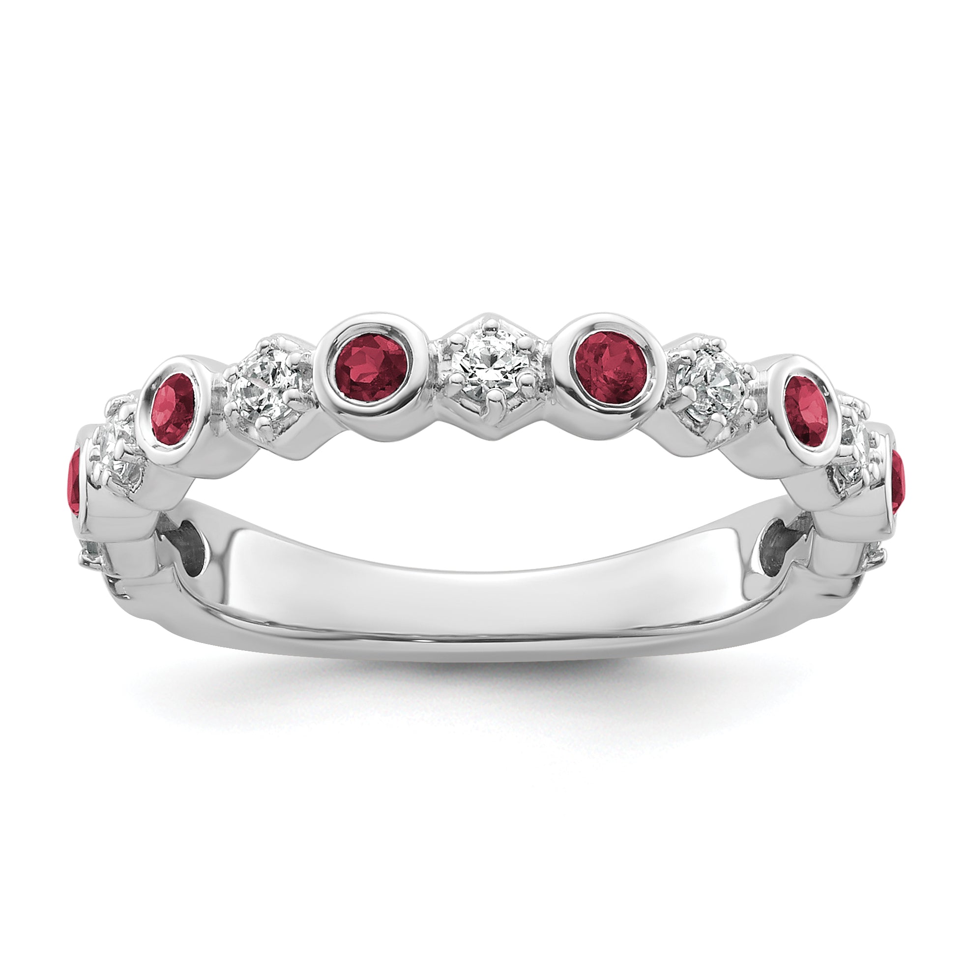 14K White Gold Polished Diamond and Ruby Fashion Ring Main image