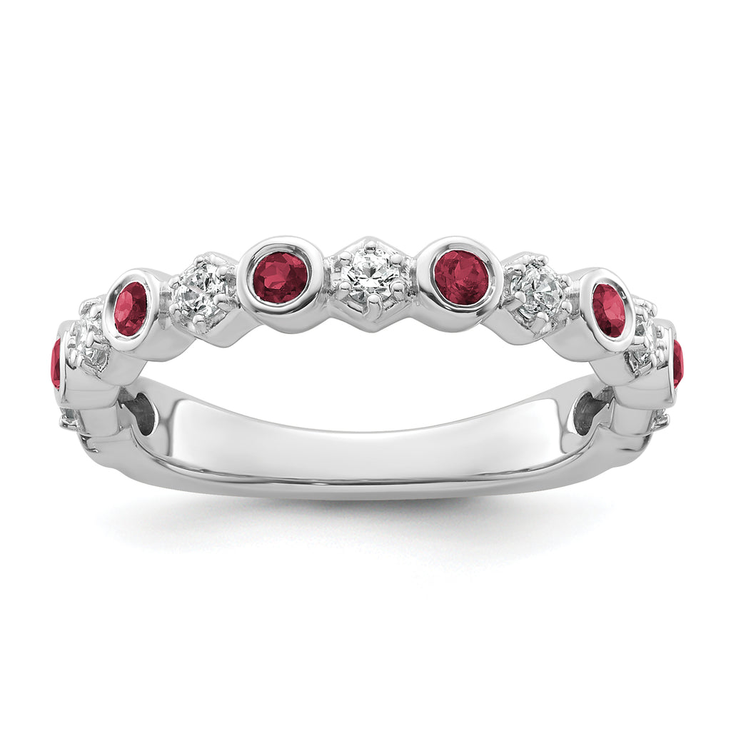 14K White Gold Polished Diamond and Ruby Fashion Ring