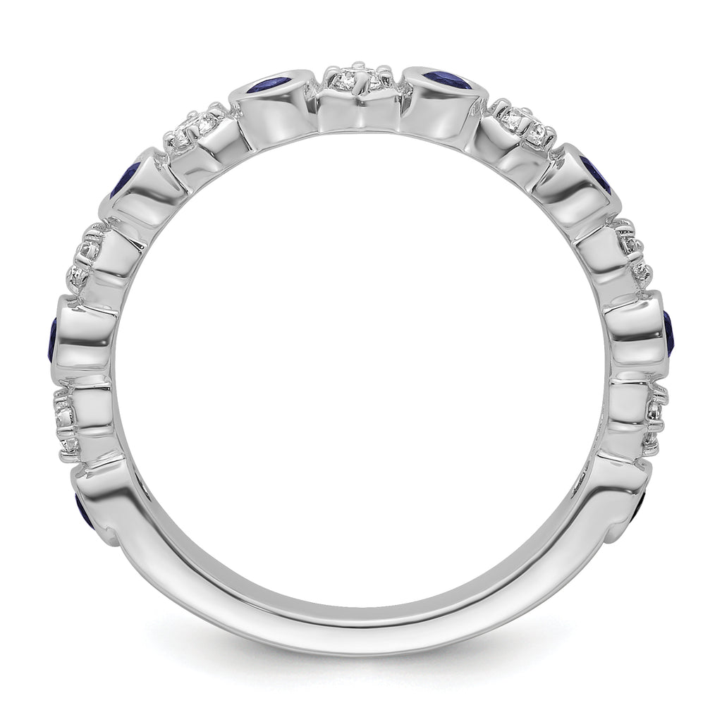14K White Gold Polished Diamond and Sapphire Fashion Ring