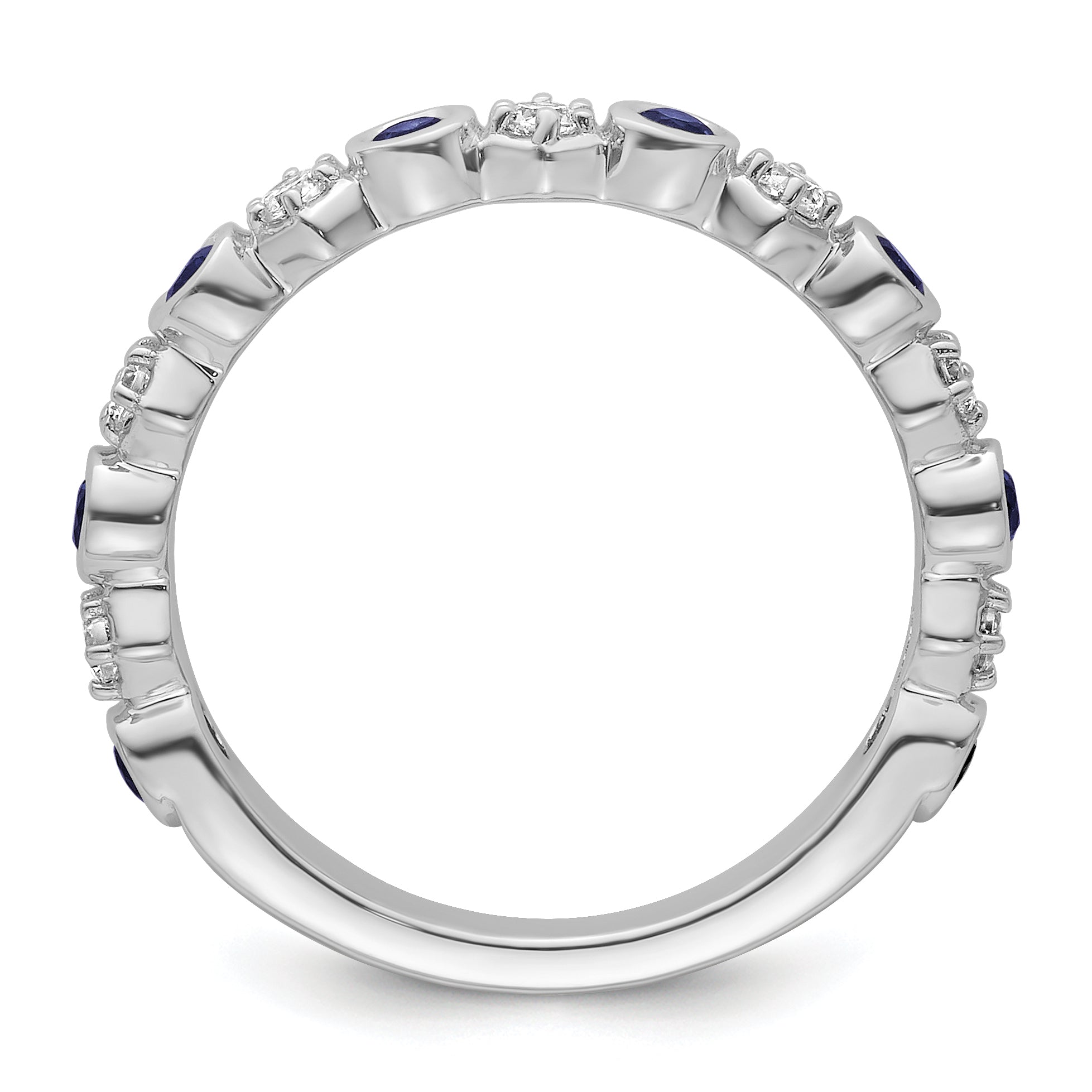 14K White Gold Polished Diamond and Sapphire Fashion Ring