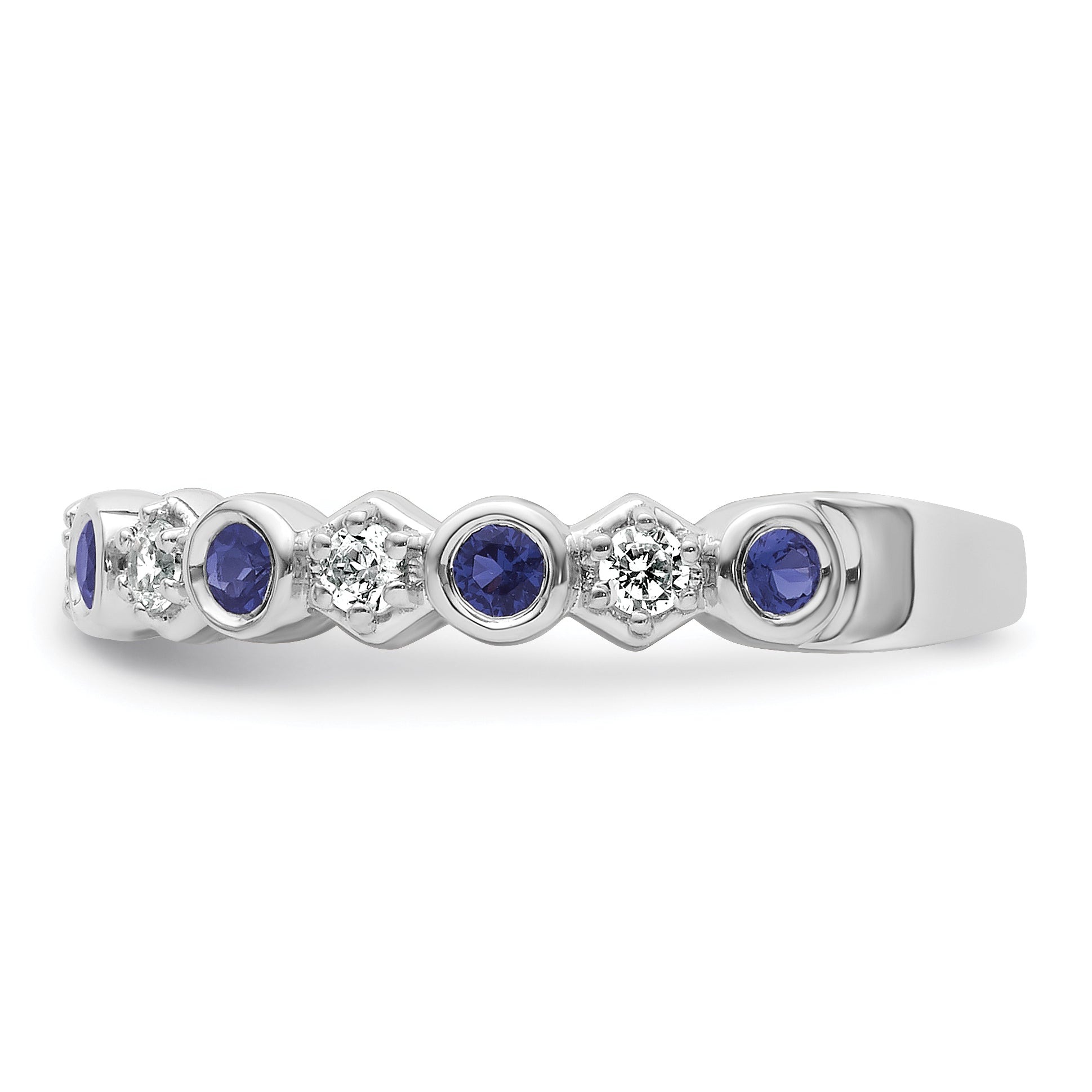 14K White Gold Polished Diamond and Sapphire Fashion Ring