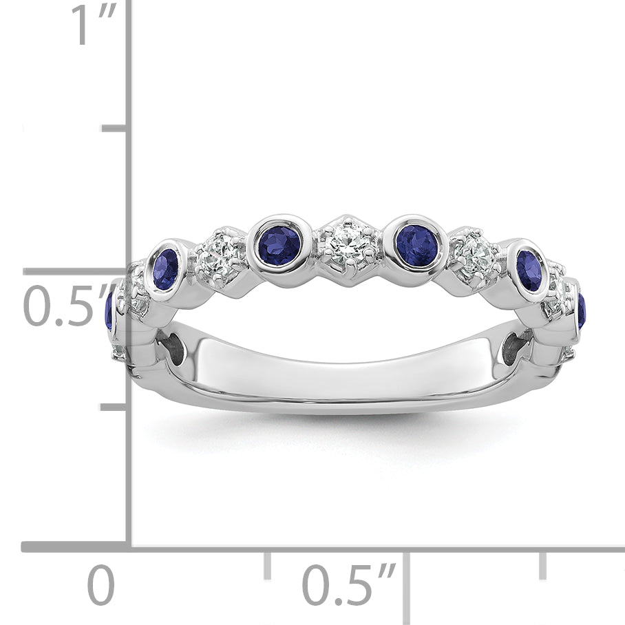 14K White Gold Polished Diamond and Sapphire Fashion Ring
