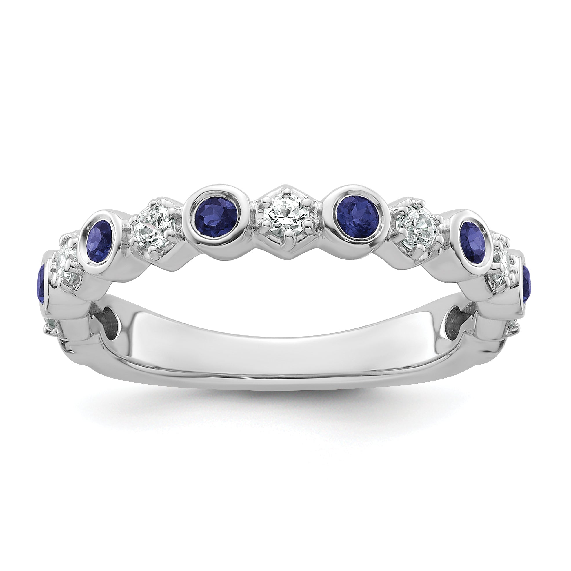 14K White Gold Polished Diamond and Sapphire Fashion Ring Main image