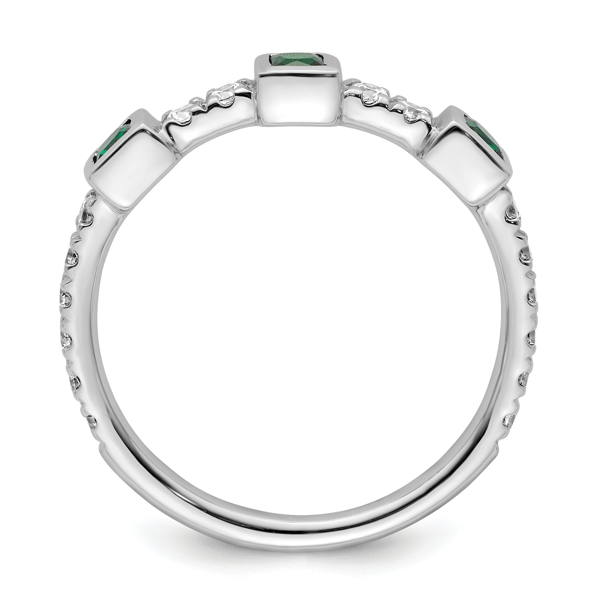 14K White Gold Polished Diamond and Emerald Fashion Ring Secondary image
