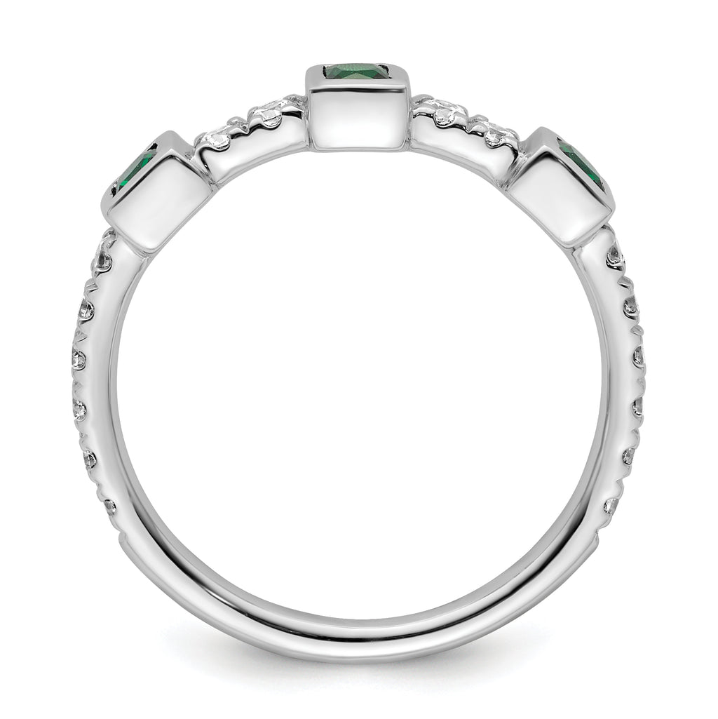 14K White Gold Polished Diamond and Emerald Fashion Ring