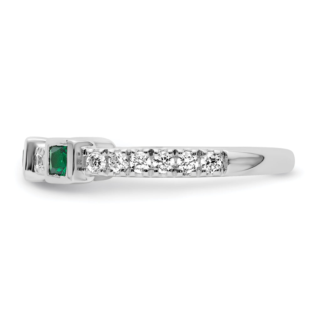 14K White Gold Polished Diamond and Emerald Fashion Ring