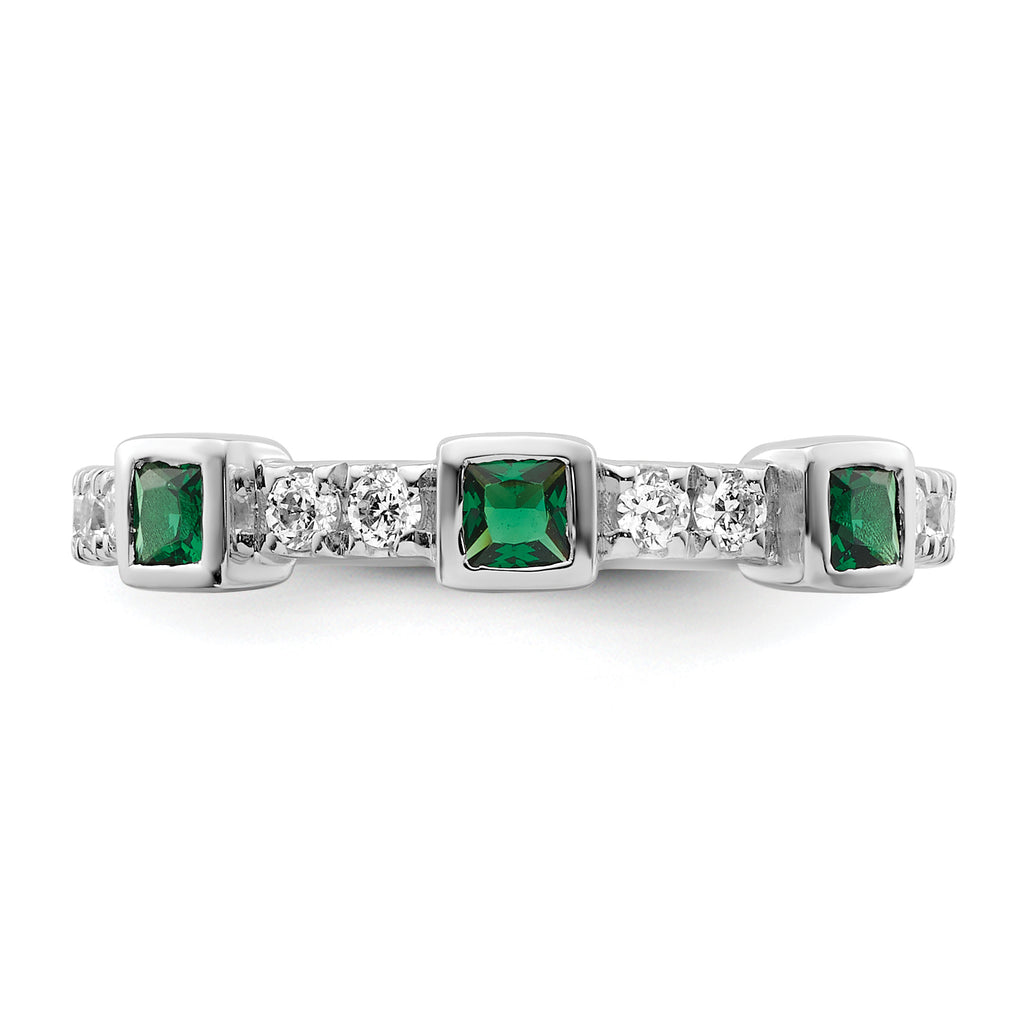 14K White Gold Polished Diamond and Emerald Fashion Ring