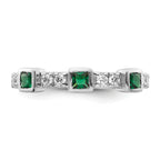 14K White Gold Polished Diamond and Emerald Fashion Ring