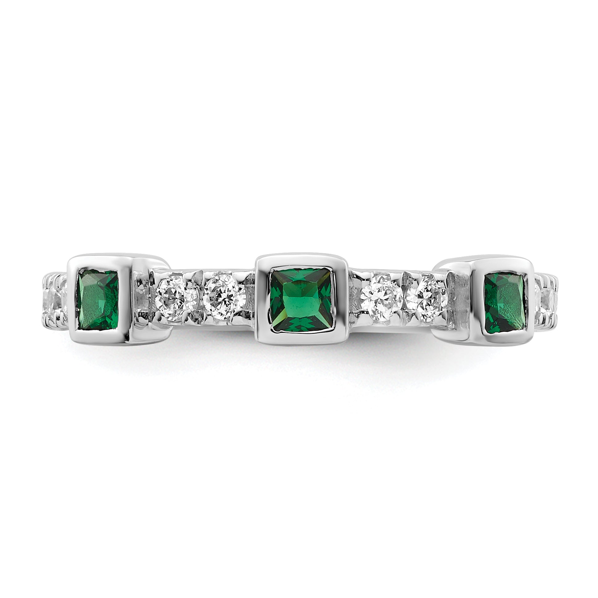 14K White Gold Polished Diamond and Emerald Fashion Ring