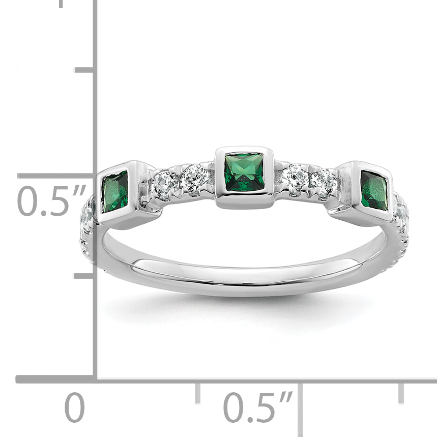 14K White Gold Polished Diamond and Emerald Fashion Ring