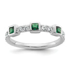14K White Gold Polished Diamond and Emerald Fashion Ring