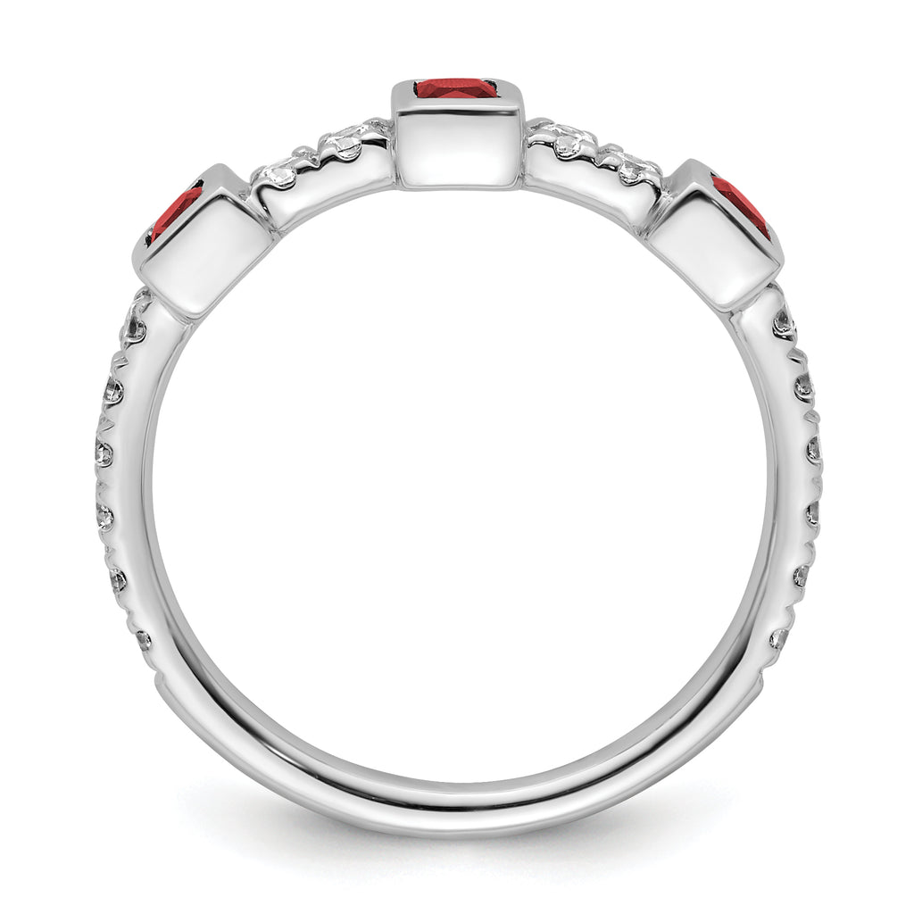 14K White Gold Polished Diamond and Ruby Fashion Ring