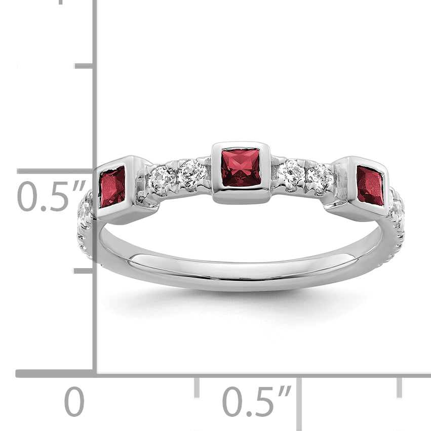 14K White Gold Polished Diamond and Ruby Fashion Ring