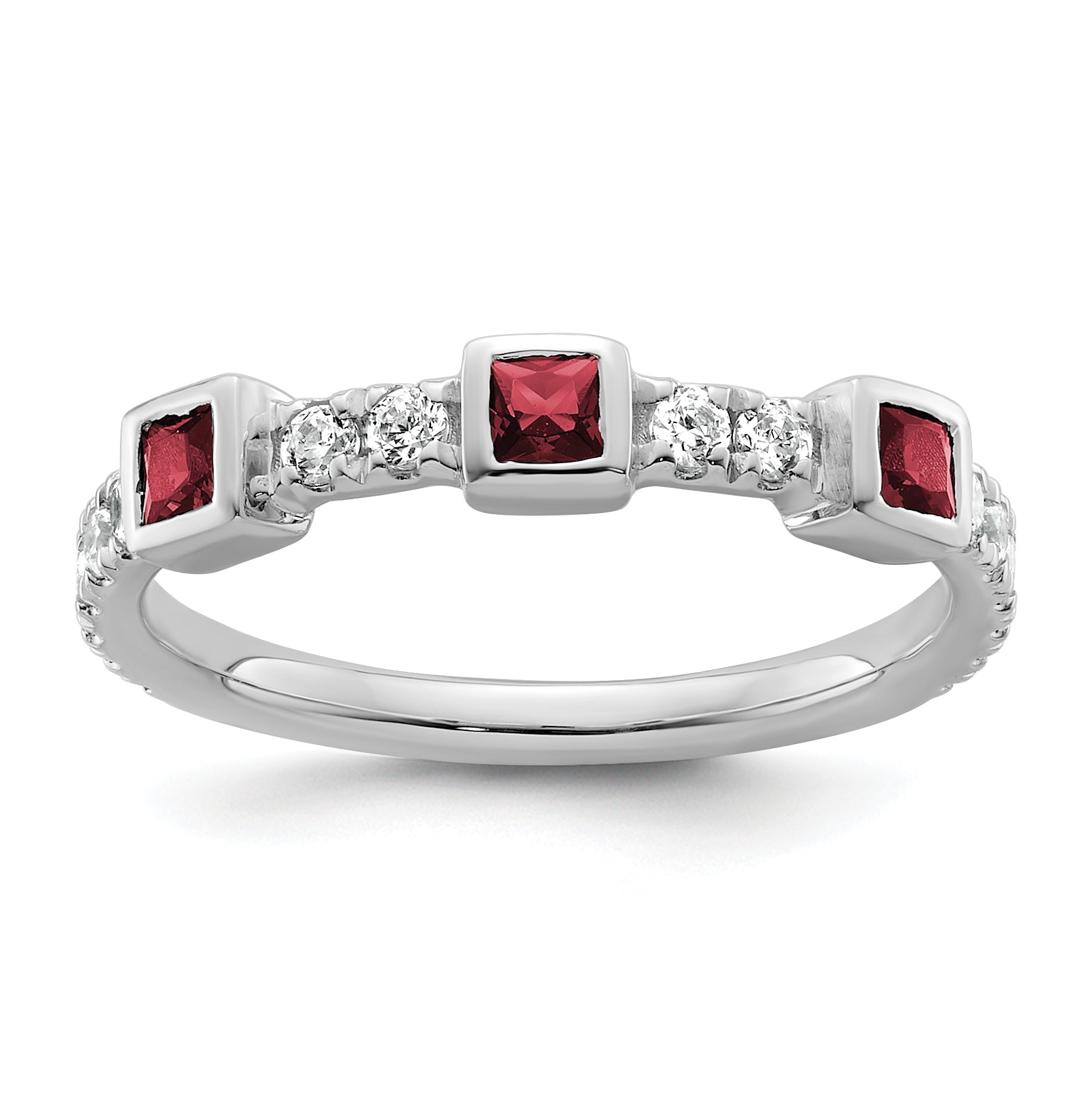14K White Gold Polished Diamond and Ruby Fashion Ring Main image