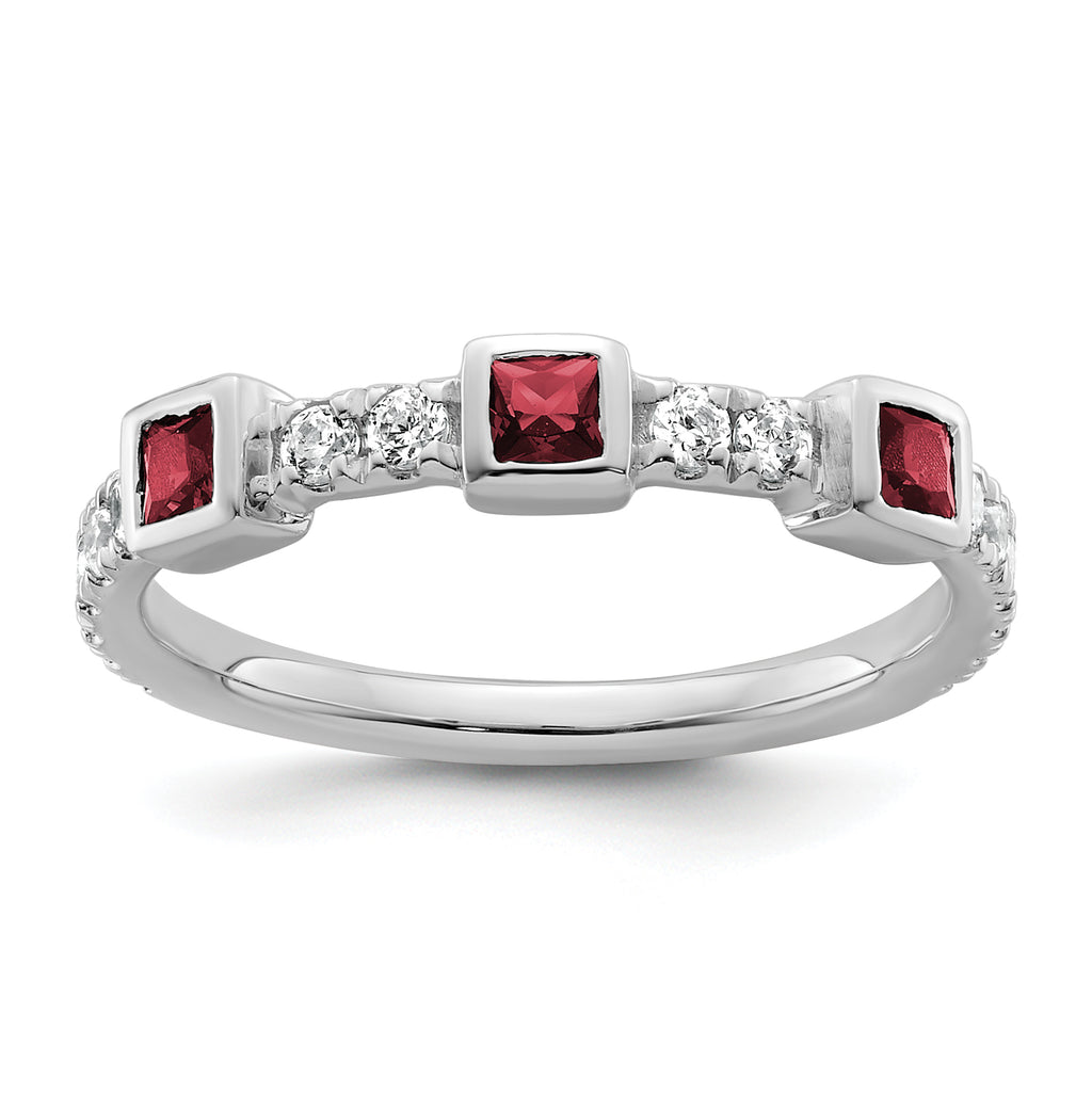 14K White Gold Polished Diamond and Ruby Fashion Ring
