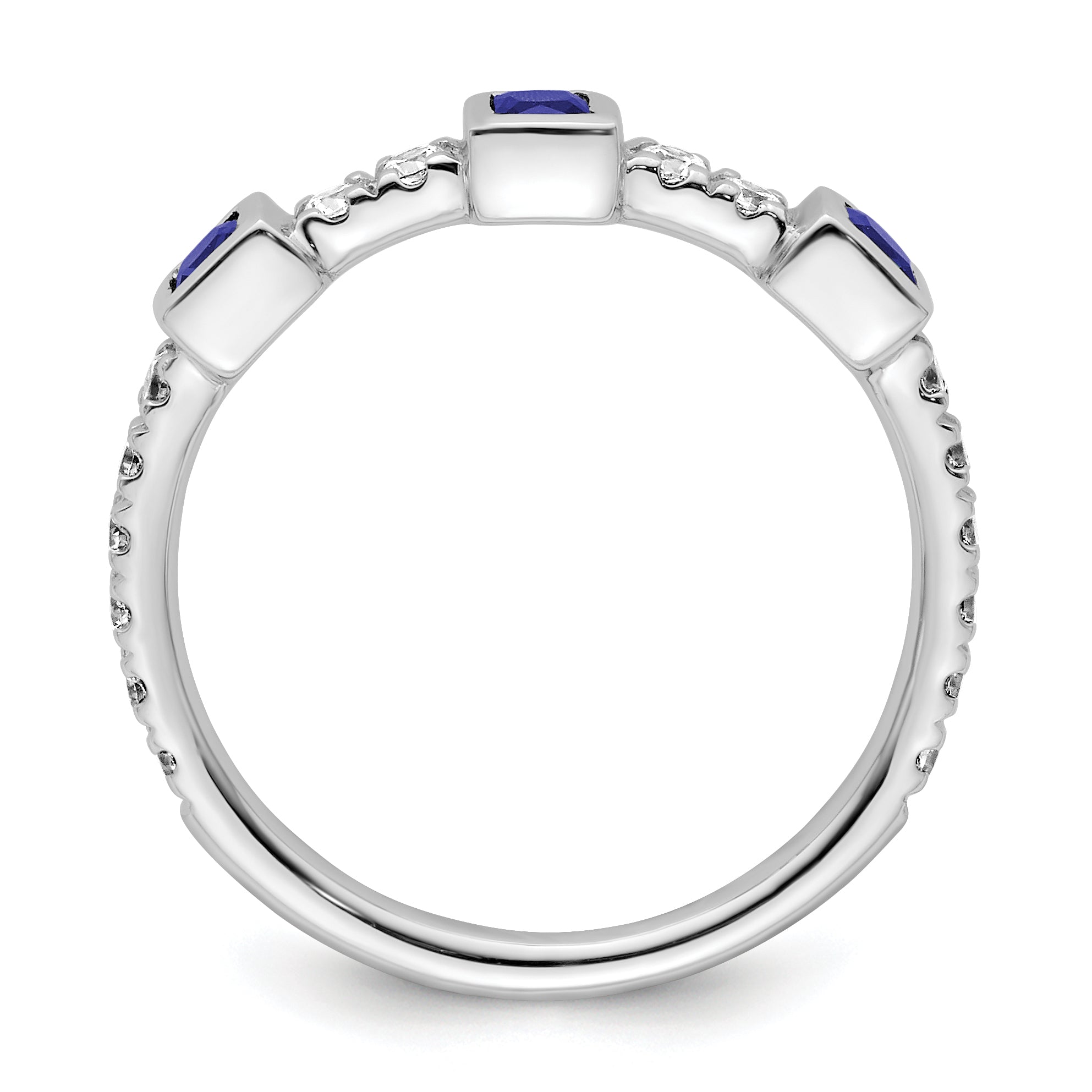 14K White Gold Polished Diamond and Sapphire Fashion Ring Secondary image