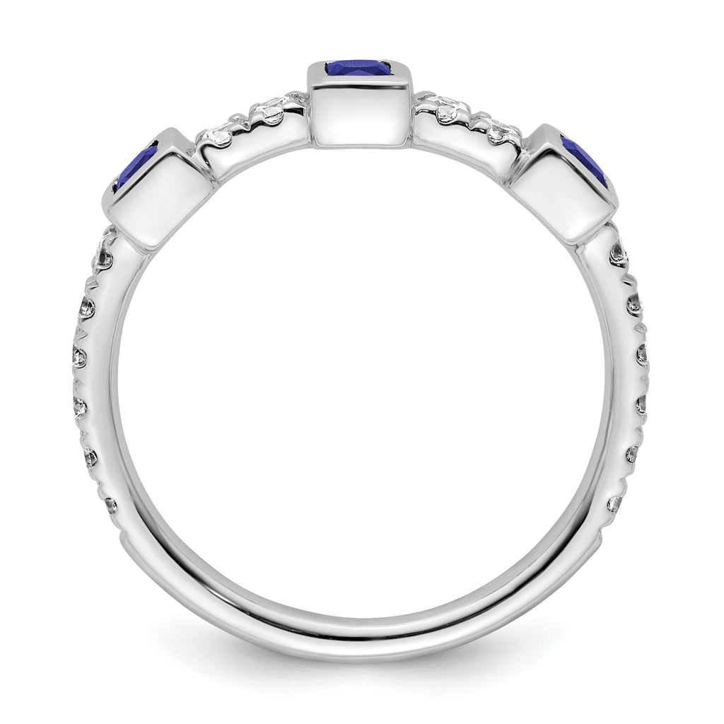 14K White Gold Polished Diamond and Sapphire Fashion Ring