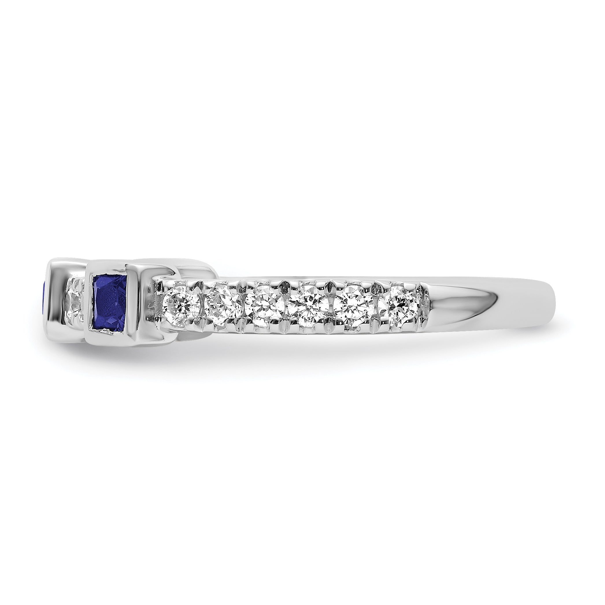 14K White Gold Polished Diamond and Sapphire Fashion Ring