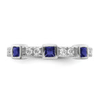 14K White Gold Polished Diamond and Sapphire Fashion Ring