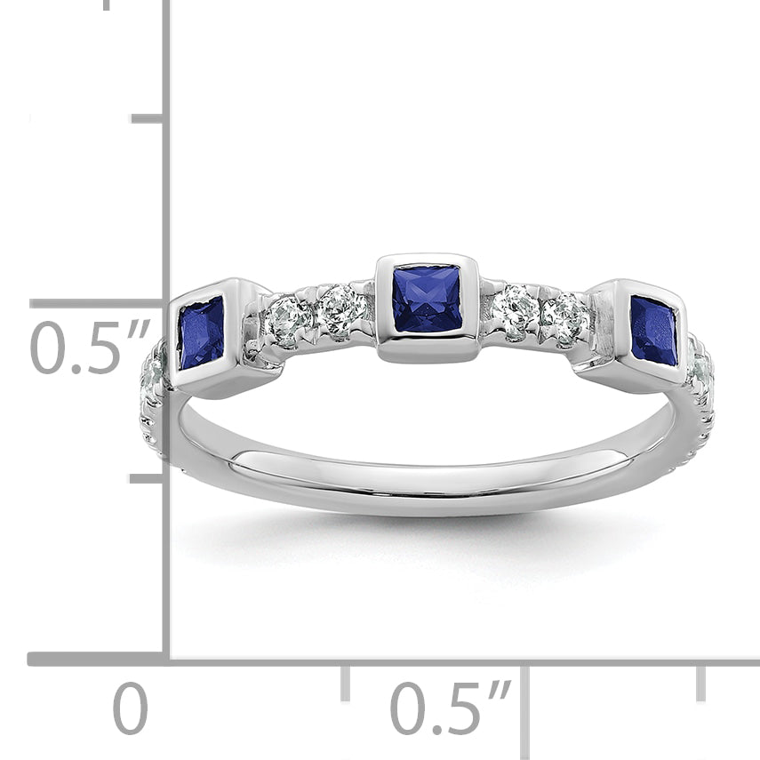 14K White Gold Polished Diamond and Sapphire Fashion Ring