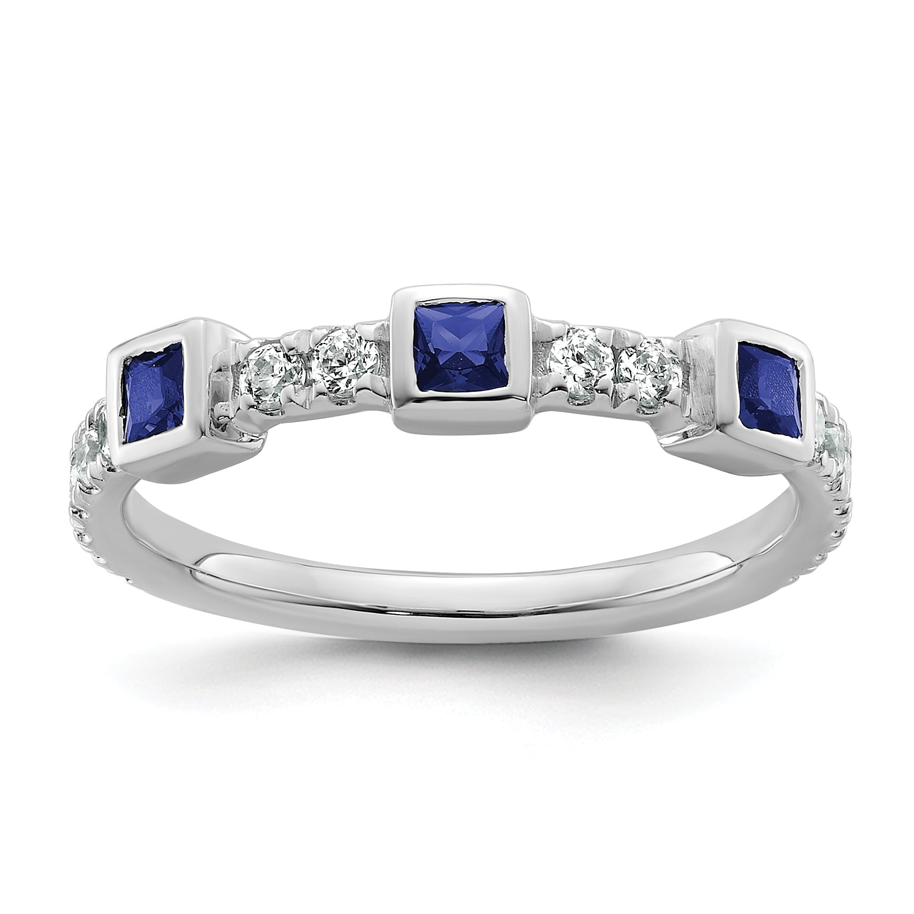 14K White Gold Polished Diamond and Sapphire Fashion Ring Main image