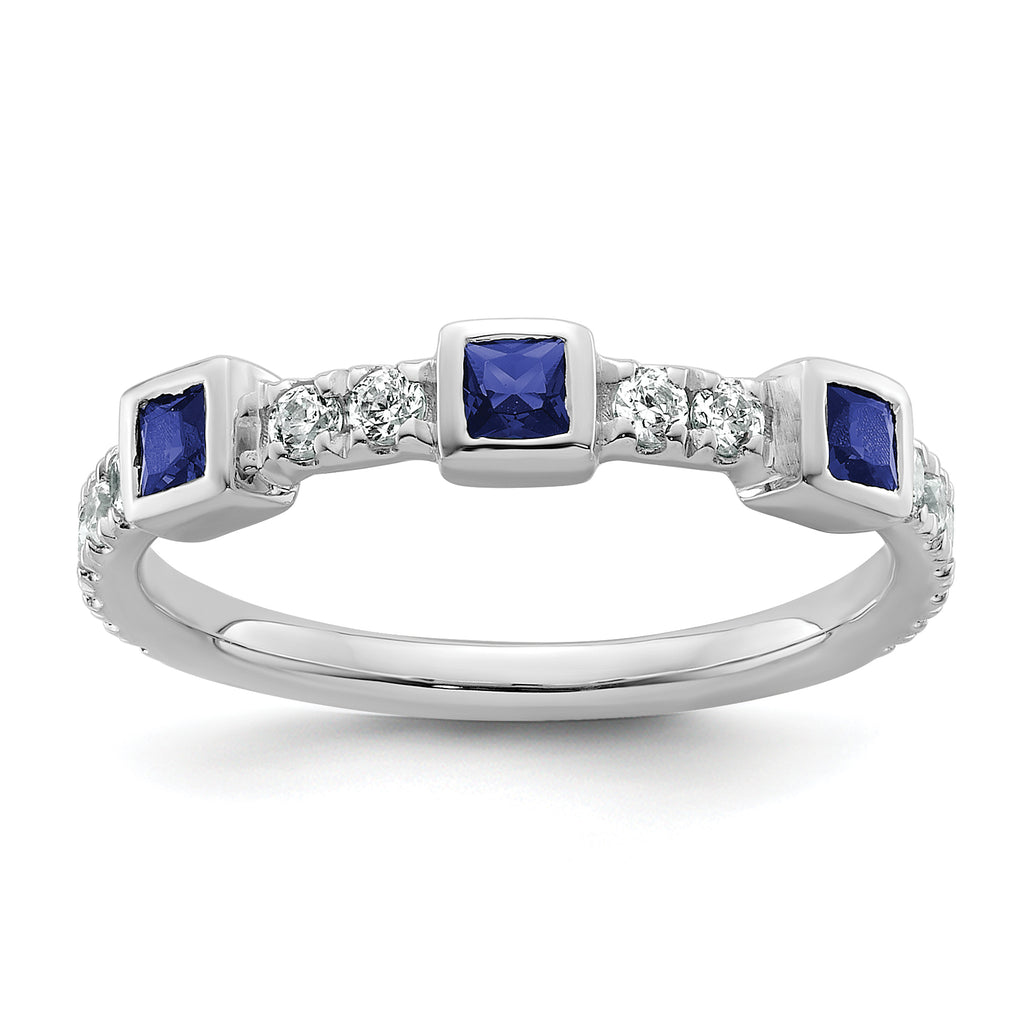 14K White Gold Polished Diamond and Sapphire Fashion Ring