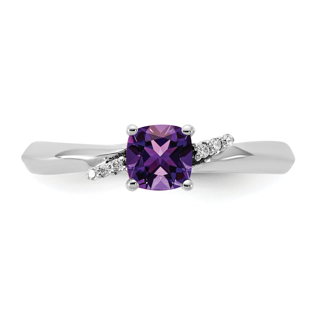 14K White Gold Polished Diamond and Amethyst Fashion Ring