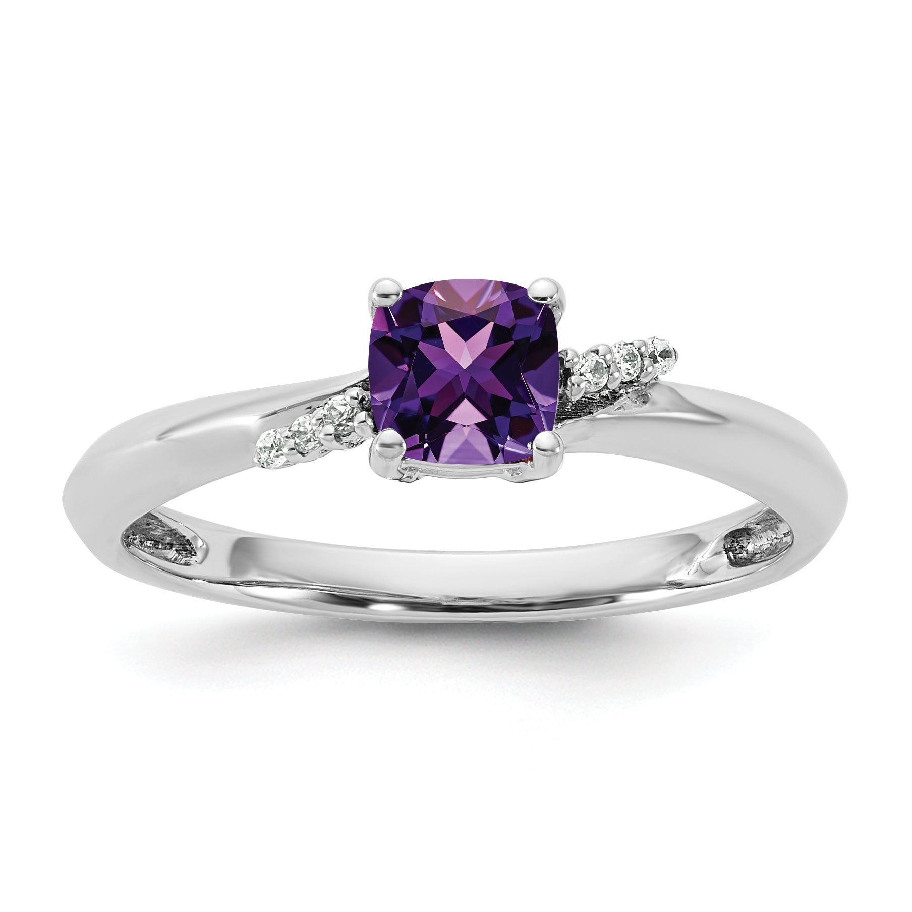 14K White Gold Polished Diamond and Amethyst Fashion Ring Main image